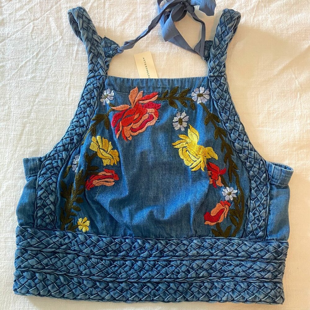 Anthropologie Pilcro crop denim floral top